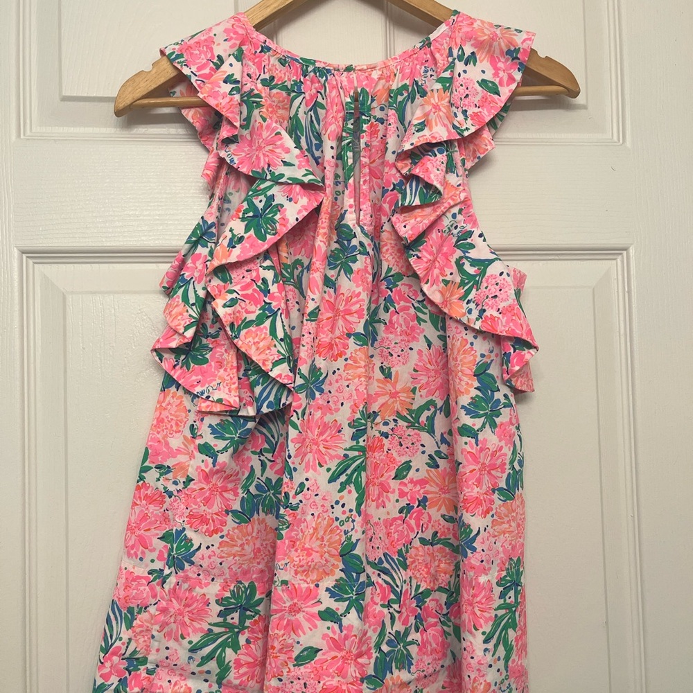 Pink Floral Ruffle Sleeveless Top - Picture 3 of 3